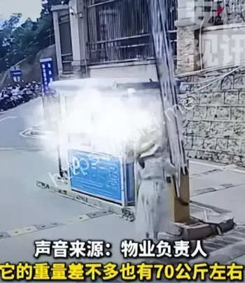 女子硬扛道闸